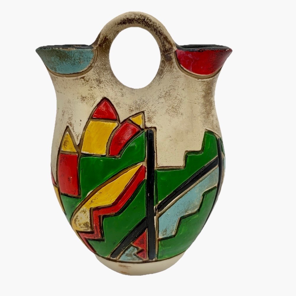 Vintage Native American Ceramic Wedding Vase Hand Painted Southwestern 5.5" Tall
